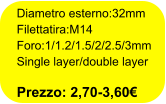 Diametro esterno:32mm Filettatira:M14 Foro:1/1.2/1.5/2/2.5/3mm Single layer/double layer  Prezzo: 2,70-3,60€